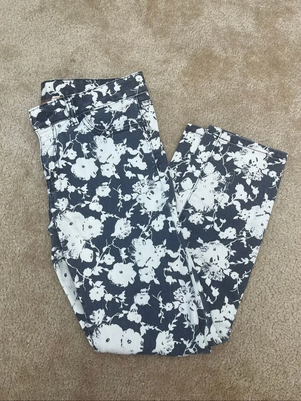 Tory Burch Floral Print Skinny Jeans Women’s Size 26 Blue White Cotton